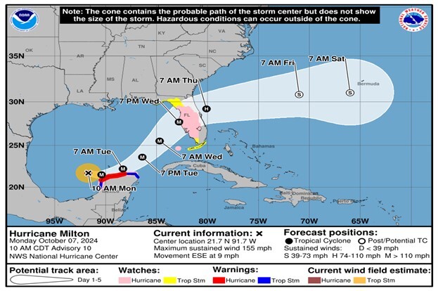 Hurricane Milton projected Storm Map.