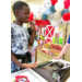 A boy seeing a typewriter.